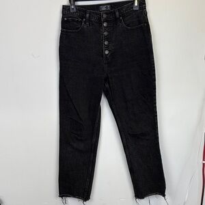 Abercrombie & Fitch Ultra High Rise Straight/Black Button Fly Cropped Jeans/Sz 6